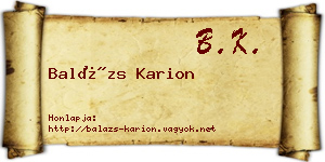 Balázs Karion névjegykártya